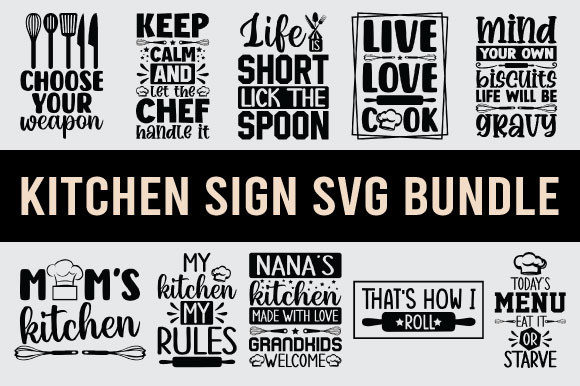 Funny Kitchen Sign SVG Bundle: Graphics & Print Templates