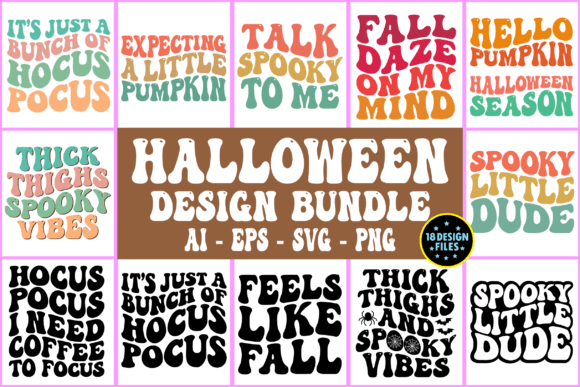 Halloween Retro Wavy Design Bundle SVG: Graphics for Print Templates